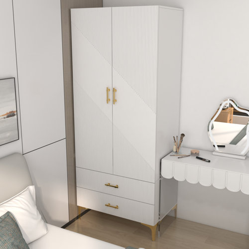 Mercer41 Rebbekah white wardrobe closet with doors and drawers,armoire